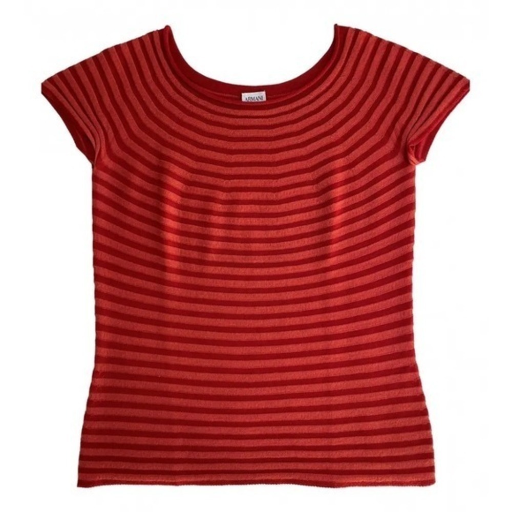 Armani Collezioni Red / Orange Wool Striped Top, Size 12 - Picture 2 of 6
